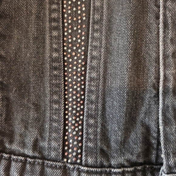 Current Elliott Women's Black "The Studded Baby Trucker" Jean Jacket Sz 1 Small - Picture 8 of 13